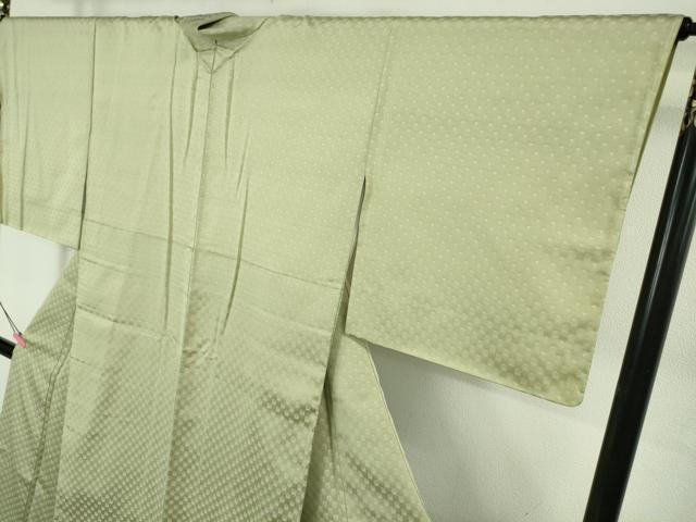平和屋着物●極上　京都　矢代仁　紋御召　錦紗　市松　柳鼠色地　銀糸　反端付き　逸品　未使用　DZAB4891kh6