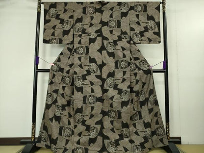 平和屋着物●極上　本場大島紬　割り込み絣　草花文　逸品　未使用　DZAB4894kh6