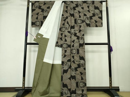 平和屋着物●極上　本場大島紬　割り込み絣　草花文　逸品　未使用　DZAB4894kh6