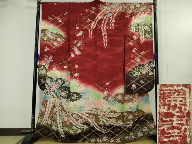 平和屋着物●極上　越後十日町の一流染匠　桐屋・翠山工房 徳永憲峰　辻が花　舞蝶文　暈し染め　金彩　銀通し地　振袖　逸品　DZAB4897kh6