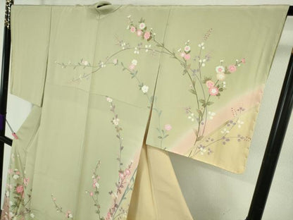 平和屋着物●極上　京加賀友禅　百貫達雄　訪問着　枝花文　暈し染め　逸品　DZAB4903kh6