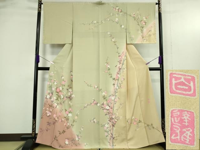 平和屋着物●極上　京加賀友禅　百貫達雄　訪問着　枝花文　暈し染め　逸品　DZAB4903kh6