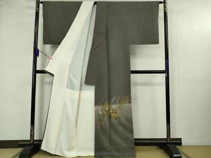 平和屋着物●極上　色留袖　龍　虎　手描き　消炭色地　暈し染め　金彩　逸品　DZAB4908kh6