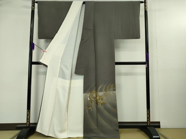 平和屋着物●極上　色留袖　龍　虎　手描き　消炭色地　暈し染め　金彩　逸品　DZAB4908kh6