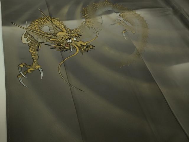 平和屋着物●極上　色留袖　龍　虎　手描き　消炭色地　暈し染め　金彩　逸品　DZAB4908kh6