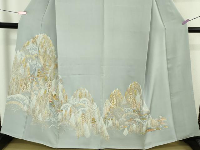 平和屋本店●極上　創業460年・千總　色留袖　背抜き仕立て　刺繍　樹林文　淡藤色地　金糸　三越扱い　逸品　DZAB4912kh6
