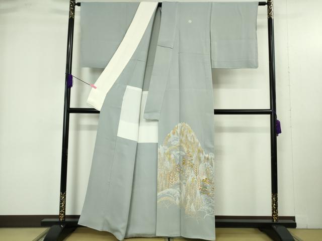 平和屋本店●極上　創業460年・千總　色留袖　背抜き仕立て　刺繍　樹林文　淡藤色地　金糸　三越扱い　逸品　DZAB4912kh6