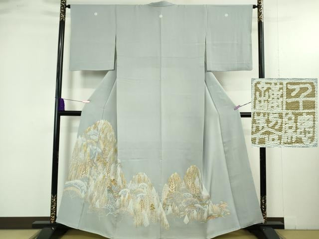 平和屋本店●極上　創業460年・千總　色留袖　背抜き仕立て　刺繍　樹林文　淡藤色地　金糸　三越扱い　逸品　DZAB4912kh6