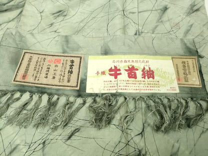 平和屋本店●極上　石川県指定無形文化財 牛首紬 白山工房 手織り 現代の名工 京友禅 村田道宣 訪問着 証紙付き 逸品 未使用　DZAB4916kh6