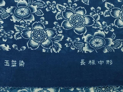 平和屋本店▽希少　人間国宝　染織作家　松原伸生　長板中形　玉藍染　銀座もとじ　小紋　単衣　桜　綿　反端付き　逸品　DZAB4917kh6