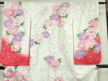 平和屋本店[]極上　七五三　女の子　7歳　祝着　刺繍　舞花文　暈し染め　金糸　洗える着物　逸品　DZAB4926kh6