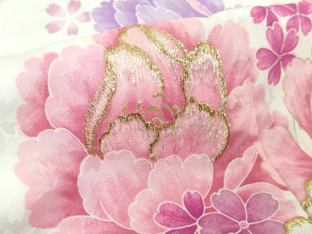 平和屋本店[]極上　七五三　女の子　7歳　祝着　刺繍　舞花文　暈し染め　金糸　洗える着物　逸品　DZAB4926kh6