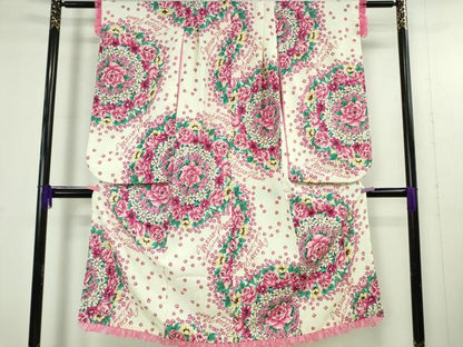 平和屋本店[]極上　Mezzo piano　七五三　女の子　7歳　祝着　花丸文　レース　金彩　洗える着物　逸品　DZAB4927kh6