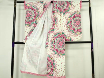 平和屋本店[]極上　Mezzo piano　七五三　女の子　7歳　祝着　花丸文　レース　金彩　洗える着物　逸品　DZAB4927kh6