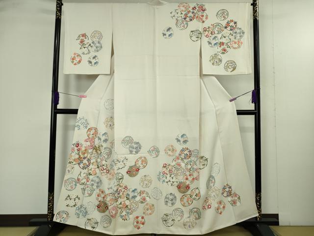 平和屋本店●極上　訪問着　友禅　花丸文　胡粉色地　金彩　逸品　DZAB4928kh6
