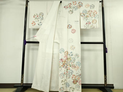 平和屋本店●極上　訪問着　友禅　花丸文　胡粉色地　金彩　逸品　DZAB4928kh6