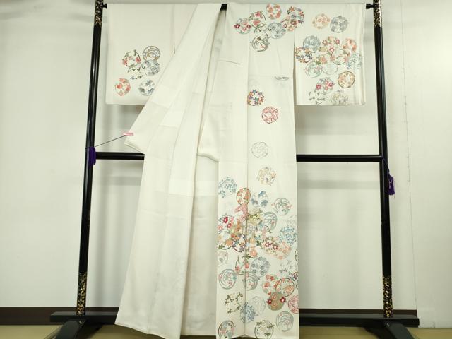 平和屋本店●極上　訪問着　友禅　花丸文　胡粉色地　金彩　逸品　DZAB4928kh6