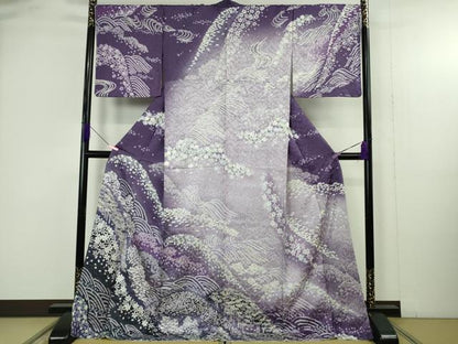 平和屋着物●極上　訪問着　立波花笹文　飛鶴地紋　暈し染め　ロング丈　逸品　新品　DZAB4938kh6