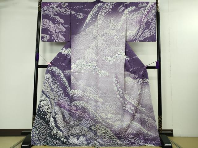 平和屋着物●極上　訪問着　立波花笹文　飛鶴地紋　暈し染め　ロング丈　逸品　新品　DZAB4938kh6