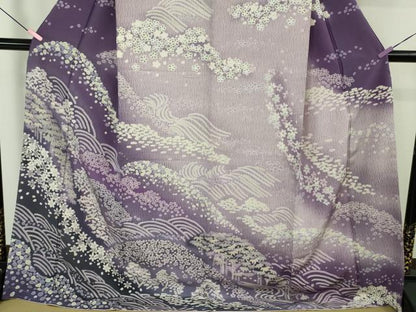 平和屋着物●極上　訪問着　立波笹花文　暈し染め　ロング丈　逸品　新品　DZAB4940kh6