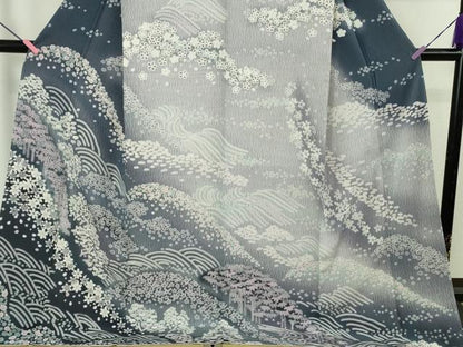 平和屋着物●極上　訪問着　立波笹花文　暈し染め　ロング丈　逸品　新品　DZAB4948kh6