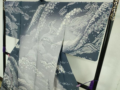 平和屋着物●極上　訪問着　立波笹花文　暈し染め　ロング丈　逸品　新品　DZAB4948kh6
