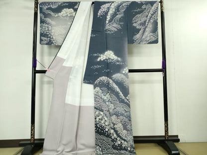 平和屋着物●極上　訪問着　立波笹花文　暈し染め　ロング丈　逸品　新品　DZAB4948kh6