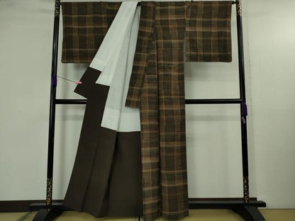 平和屋本店●極上　郡上紬　草木染　格子　逸品　DZAB4958kh6