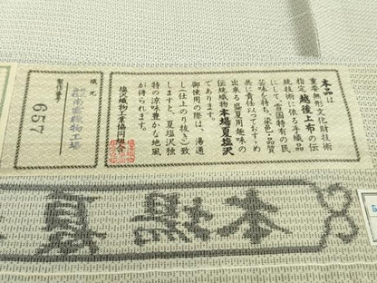 平和屋本店＊極上　夏物　本塩沢　夏塩沢　110亀甲　総詰め　南雲織物謹製　証紙付き　逸品　未使用　DZAB4961kh6