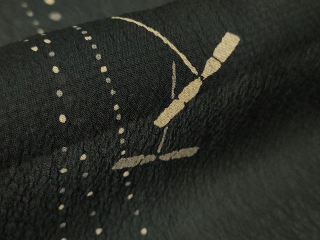 平和屋着物＊極上 夏物 明石ちぢみ 柿渋染 蜻蛉 トンボ 黒地 証紙付き 逸品 DZAB4964kh6
