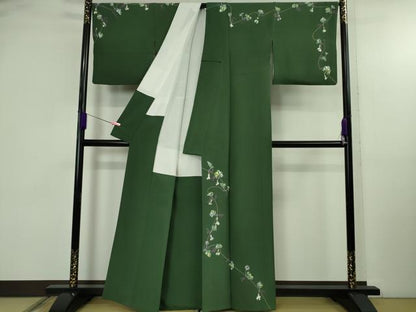 平和屋本店●極上　本加賀友禅作家　由水煌人　訪問着　ろうけつ染め　瓢箪蔦の葉文　千歳緑色地　逸品　DZAB4965kh6