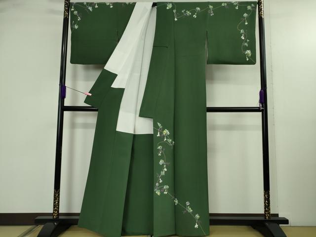 平和屋本店●極上　本加賀友禅作家　由水煌人　訪問着　ろうけつ染め　瓢箪蔦の葉文　千歳緑色地　逸品　DZAB4965kh6