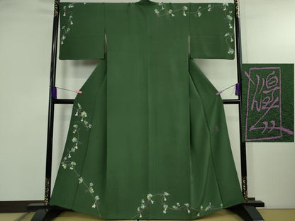 平和屋本店●極上　本加賀友禅作家　由水煌人　訪問着　ろうけつ染め　瓢箪蔦の葉文　千歳緑色地　逸品　DZAB4965kh6