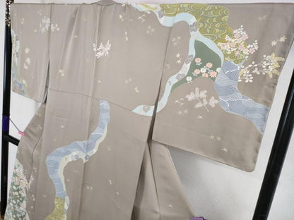 平和屋本店●極上　創業460年・千總　訪問着　刺繍　道長花松葉　枯野色地　大丸扱い　逸品　DZAB4966kh6