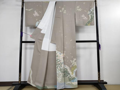 平和屋本店●極上　創業460年・千總　訪問着　刺繍　道長花松葉　枯野色地　大丸扱い　逸品　DZAB4966kh6