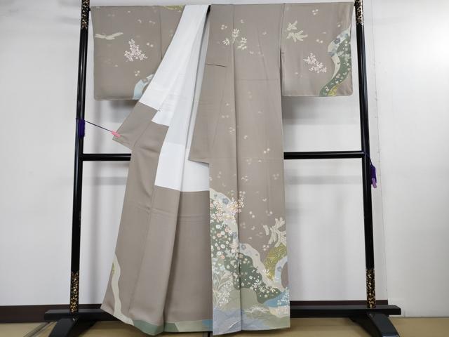 平和屋本店●極上　創業460年・千總　訪問着　刺繍　道長花松葉　枯野色地　大丸扱い　逸品　DZAB4966kh6
