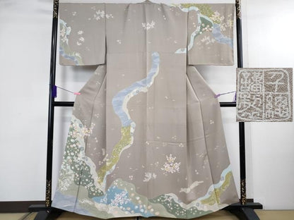 平和屋本店●極上　創業460年・千總　訪問着　刺繍　道長花松葉　枯野色地　大丸扱い　逸品　DZAB4966kh6