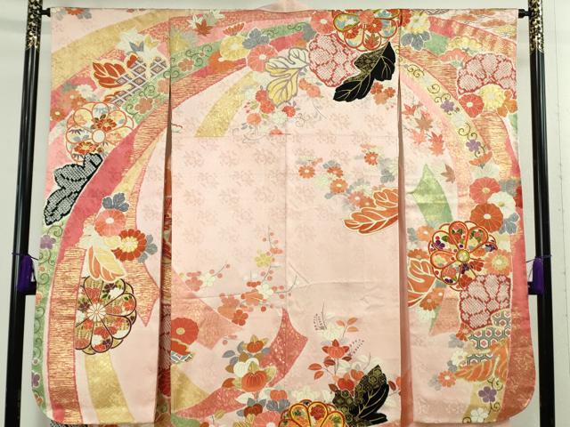 平和屋本店●極上　創業460年・千總　振袖　駒刺繍　絞り　束ね熨斗吉祥花文　虹色地　金彩　大丸扱い　逸品　DZAB4967kh6