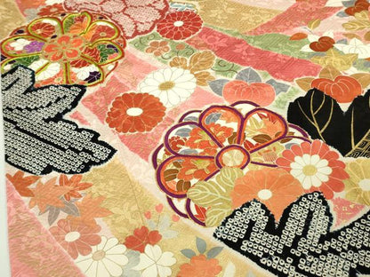 平和屋本店●極上　創業460年・千總　振袖　駒刺繍　絞り　束ね熨斗吉祥花文　虹色地　金彩　大丸扱い　逸品　DZAB4967kh6