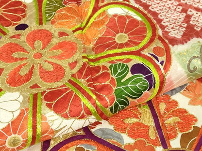 平和屋本店●極上　創業460年・千總　振袖　駒刺繍　絞り　束ね熨斗吉祥花文　虹色地　金彩　大丸扱い　逸品　DZAB4967kh6