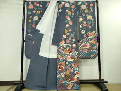 平和屋本店●極上　京加賀友禅　松本健一　振袖　鴛鴦　枝垂れ花　濃い紅掛花色地　逸品　DZAB4968kh6