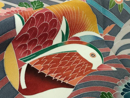 平和屋本店●極上　京加賀友禅　松本健一　振袖　鴛鴦　枝垂れ花　濃い紅掛花色地　逸品　DZAB4968kh6