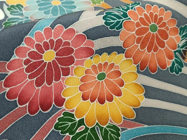 平和屋本店●極上　京加賀友禅　松本健一　振袖　鴛鴦　枝垂れ花　濃い紅掛花色地　逸品　DZAB4968kh6