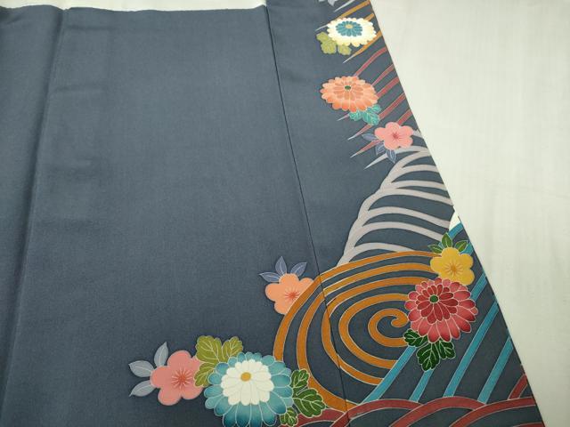 平和屋本店●極上　京加賀友禅　松本健一　振袖　鴛鴦　枝垂れ花　濃い紅掛花色地　逸品　DZAB4968kh6