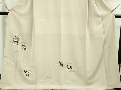 平和屋本店●希少　工芸染匠　成謙　初代　渡辺謙三　銀座もとじ　訪問着　駒刺繍　幔幕松文　枯野色地　金彩　逸品　DZAB4970kh6