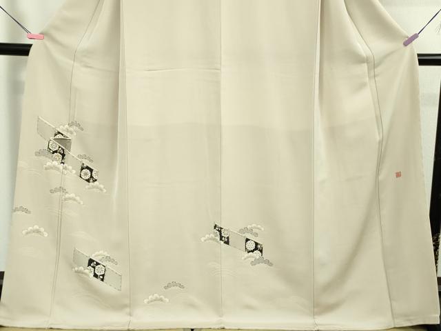 平和屋本店●希少　工芸染匠　成謙　初代　渡辺謙三　銀座もとじ　訪問着　駒刺繍　幔幕松文　枯野色地　金彩　逸品　DZAB4970kh6