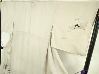 平和屋本店●希少　工芸染匠　成謙　初代　渡辺謙三　銀座もとじ　訪問着　駒刺繍　幔幕松文　枯野色地　金彩　逸品　DZAB4970kh6