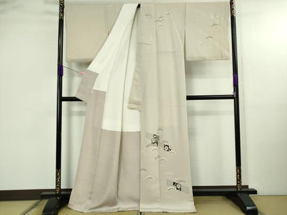 平和屋本店●希少　工芸染匠　成謙　初代　渡辺謙三　銀座もとじ　訪問着　駒刺繍　幔幕松文　枯野色地　金彩　逸品　DZAB4970kh6