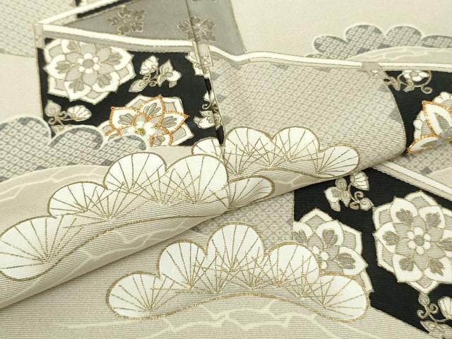 平和屋本店●希少　工芸染匠　成謙　初代　渡辺謙三　銀座もとじ　訪問着　駒刺繍　幔幕松文　枯野色地　金彩　逸品　DZAB4970kh6