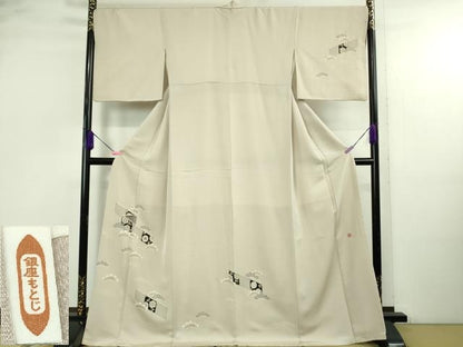 平和屋本店●希少　工芸染匠　成謙　初代　渡辺謙三　銀座もとじ　訪問着　駒刺繍　幔幕松文　枯野色地　金彩　逸品　DZAB4970kh6